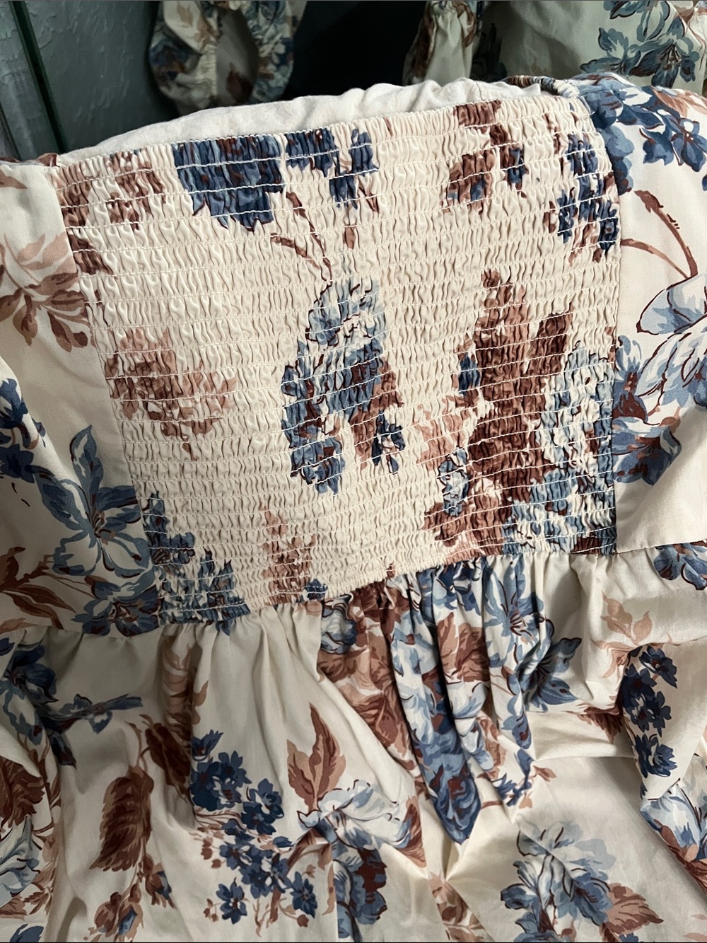 Abercrombie & Fitch Emerson Cream Midi Dress with Blue & Brown Floral Print - Picture 8 of 13